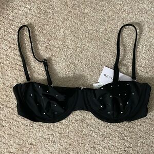 Weworewhat Black Balconette Rhinestone Tricot Top